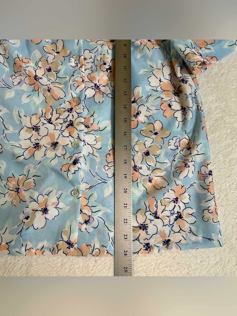 Cape Cod Women's Blouse Size Small Blue Floral Short Sleeve Button Up Vintage - Picture 6 of 7